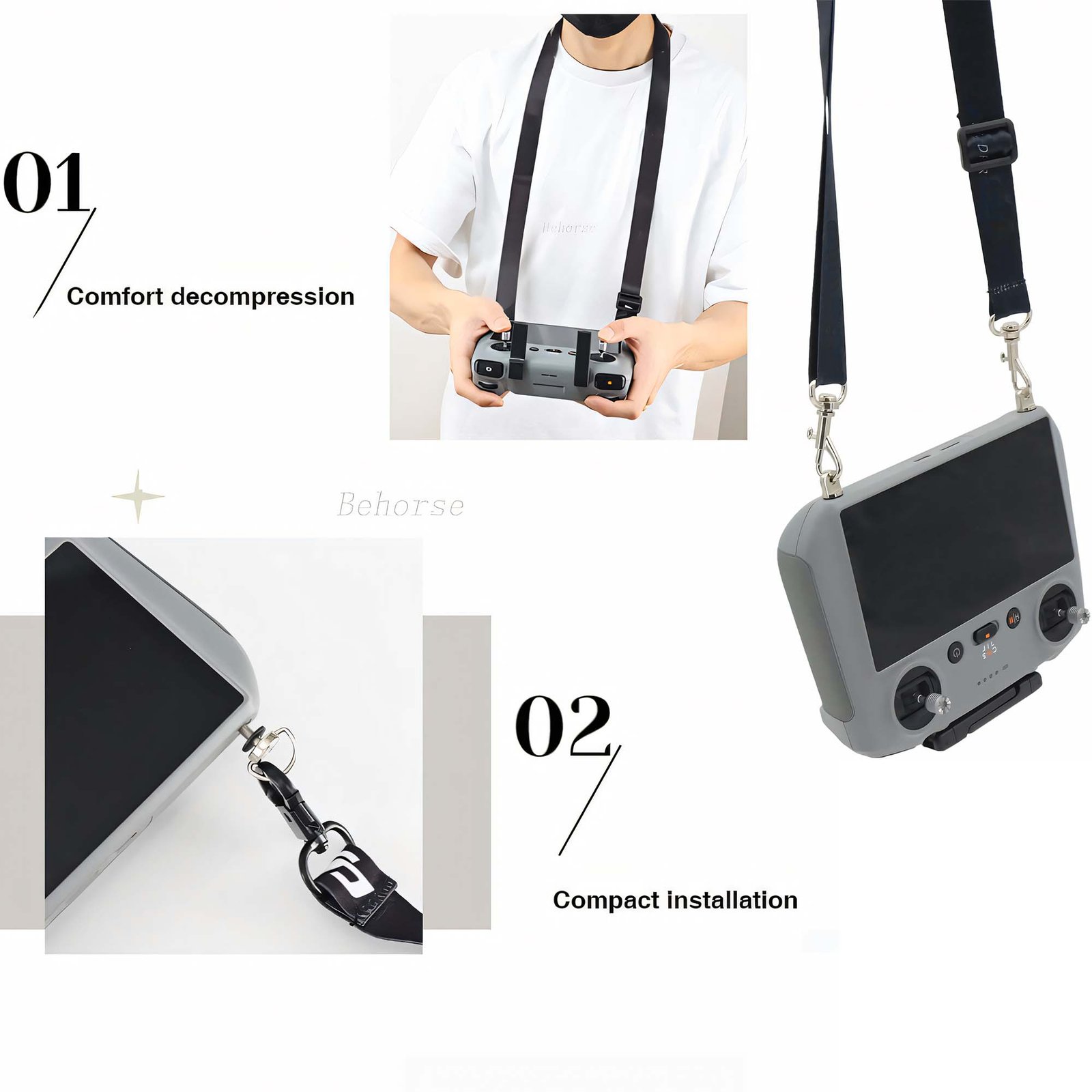 BLACKPIXEL Adjustable Neck Lanyard Strap for DJI RC/RC Pro Remote Controllers with Screen – Compatible with Mavic 3, Mini 3 Pro & Air 2S – Includes Screws & Gaskets, Total Length 146 cm