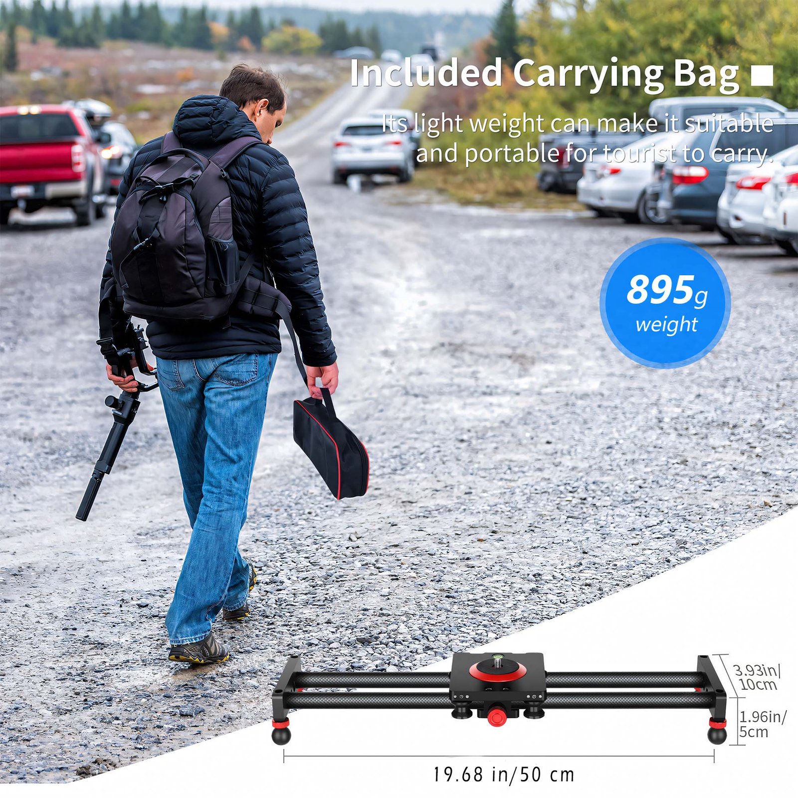 BLACKPIXEL 50 cm Aluminium Camera Slider, 1/4" & 3/8" Threads, Manual Dolly Track Rail, 5 kg Load Capacity, with Carry Bag – Compatible with DSLR, Mirrorless, Smartphones & Action Cameras