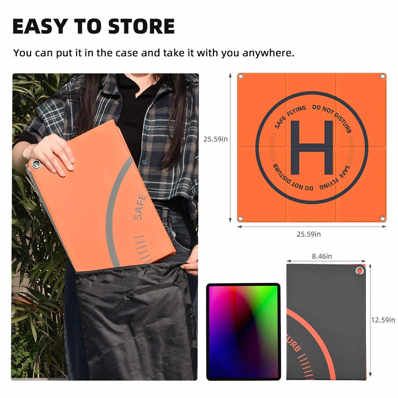 BLACKPIXEL Portable Drone Landing Pad, 50x50 cm Double-Sided, Orange/Grey, Fast-Fold Design with Stakes – Compatible with DJI Mini, Air, Phantom, FPV Racing Drones