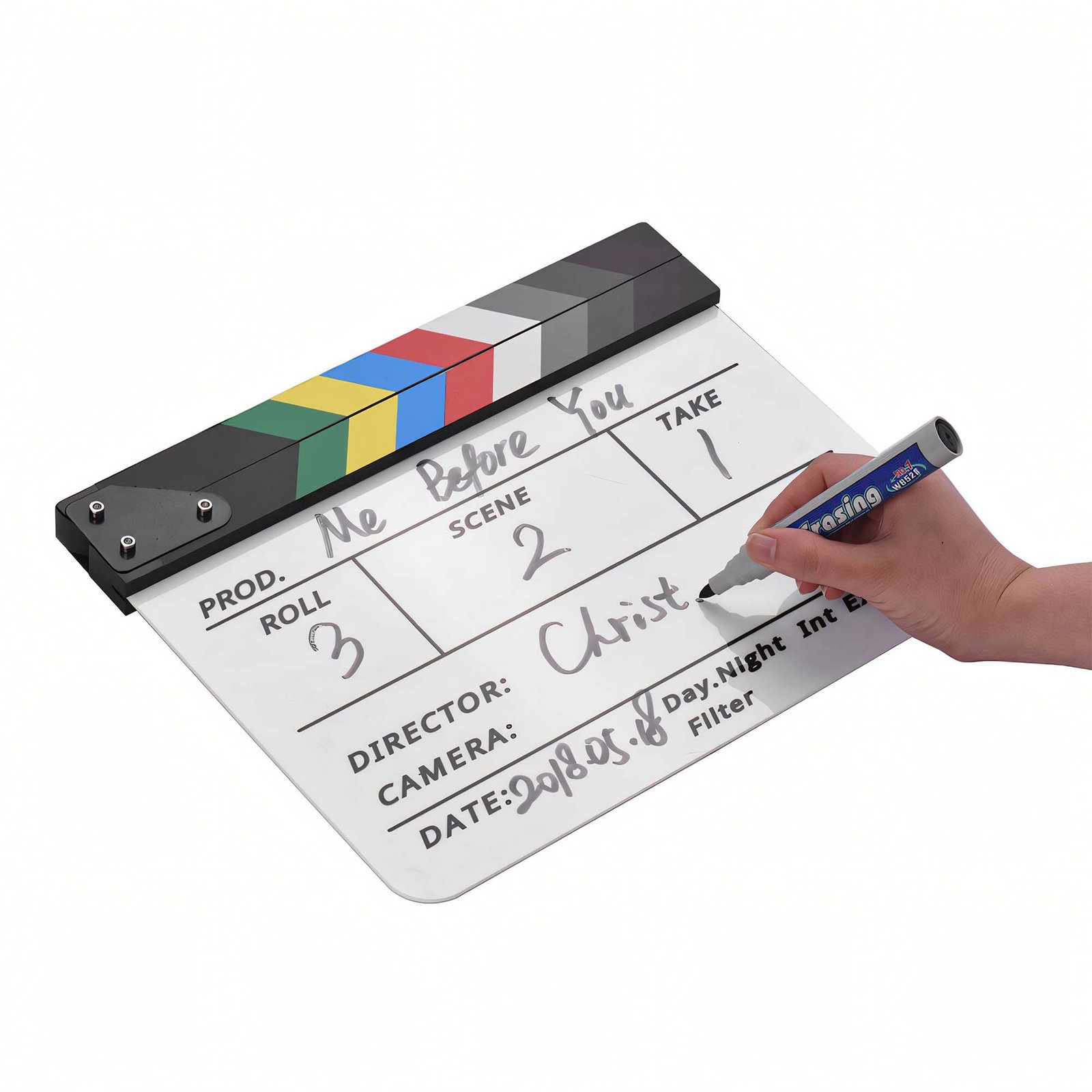 BLACKPIXEL Professional Film Clapboard 30x25 cm | Acrylic Director Slate with Magnetic Color Clapper | Dry Erase Movie Clapper Board with Marker & Eraser | Film Making, YouTube & Video Shoot
