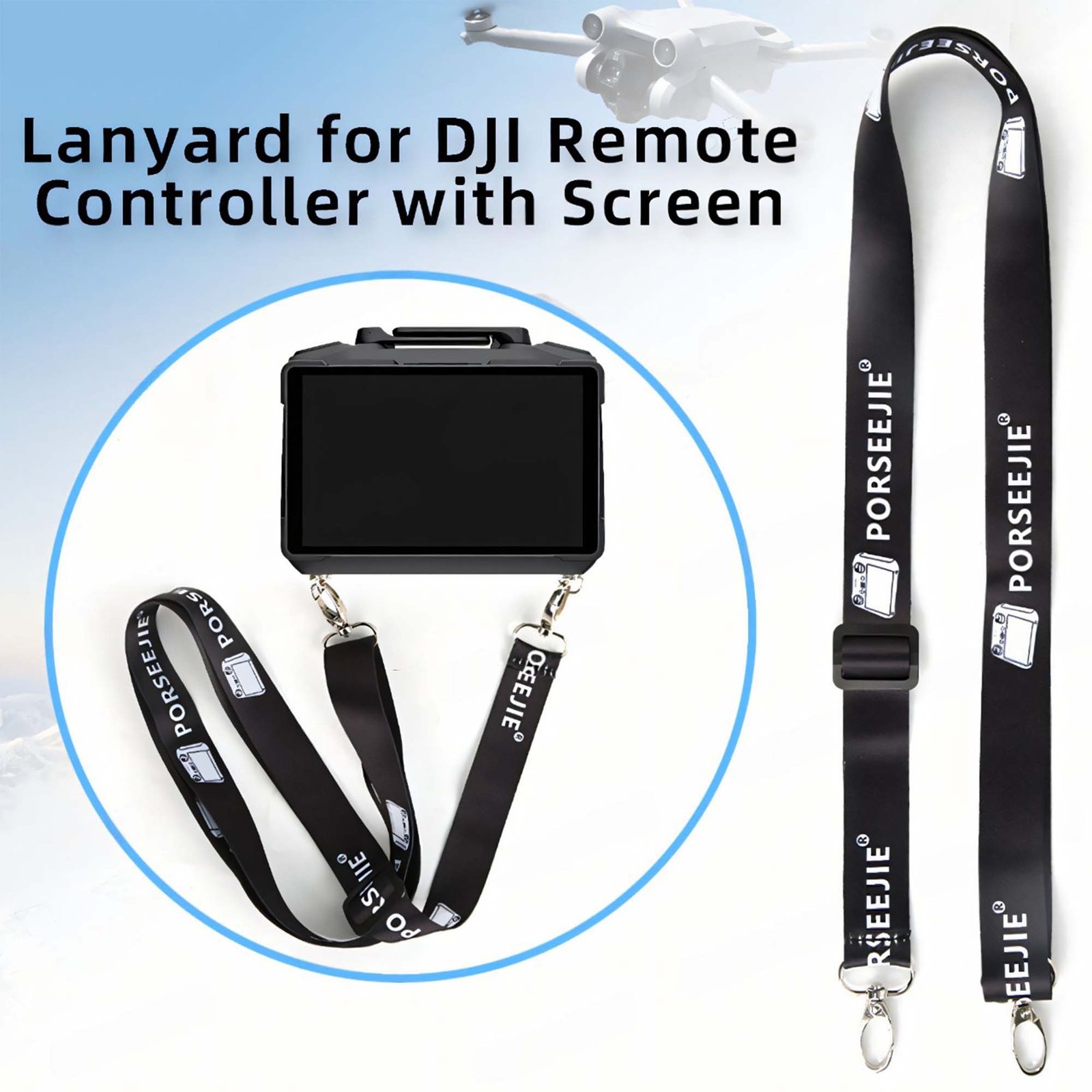 BLACKPIXEL Adjustable Neck Lanyard Strap for DJI RC/RC Pro Remote Controllers with Screen – Compatible with Mavic 3, Mini 3 Pro & Air 2S – Includes Screws & Gaskets, Total Length 146 cm