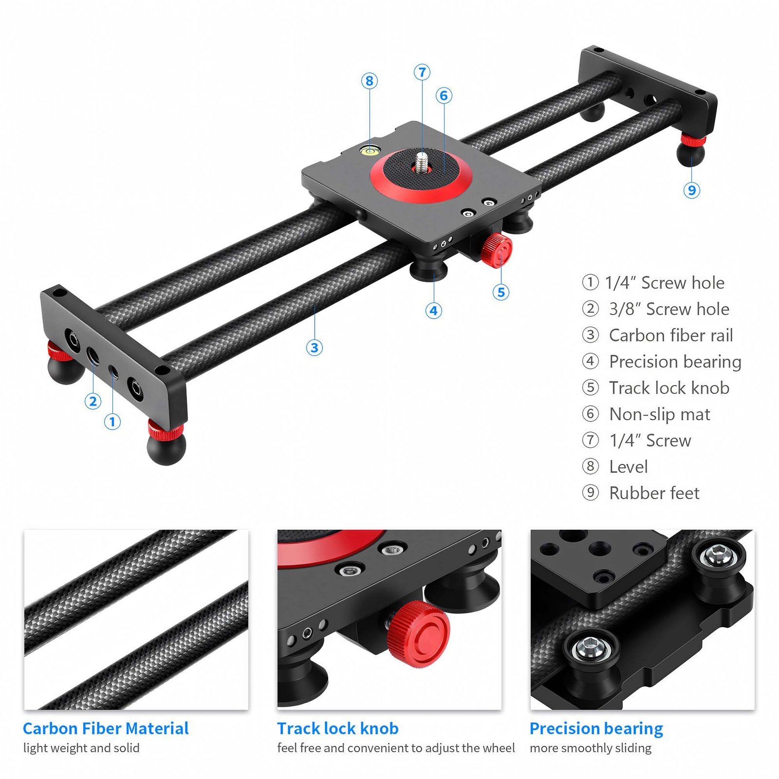 BLACKPIXEL 50 cm Aluminium Camera Slider, 1/4" & 3/8" Threads, Manual Dolly Track Rail, 5 kg Load Capacity, with Carry Bag – Compatible with DSLR, Mirrorless, Smartphones & Action Cameras