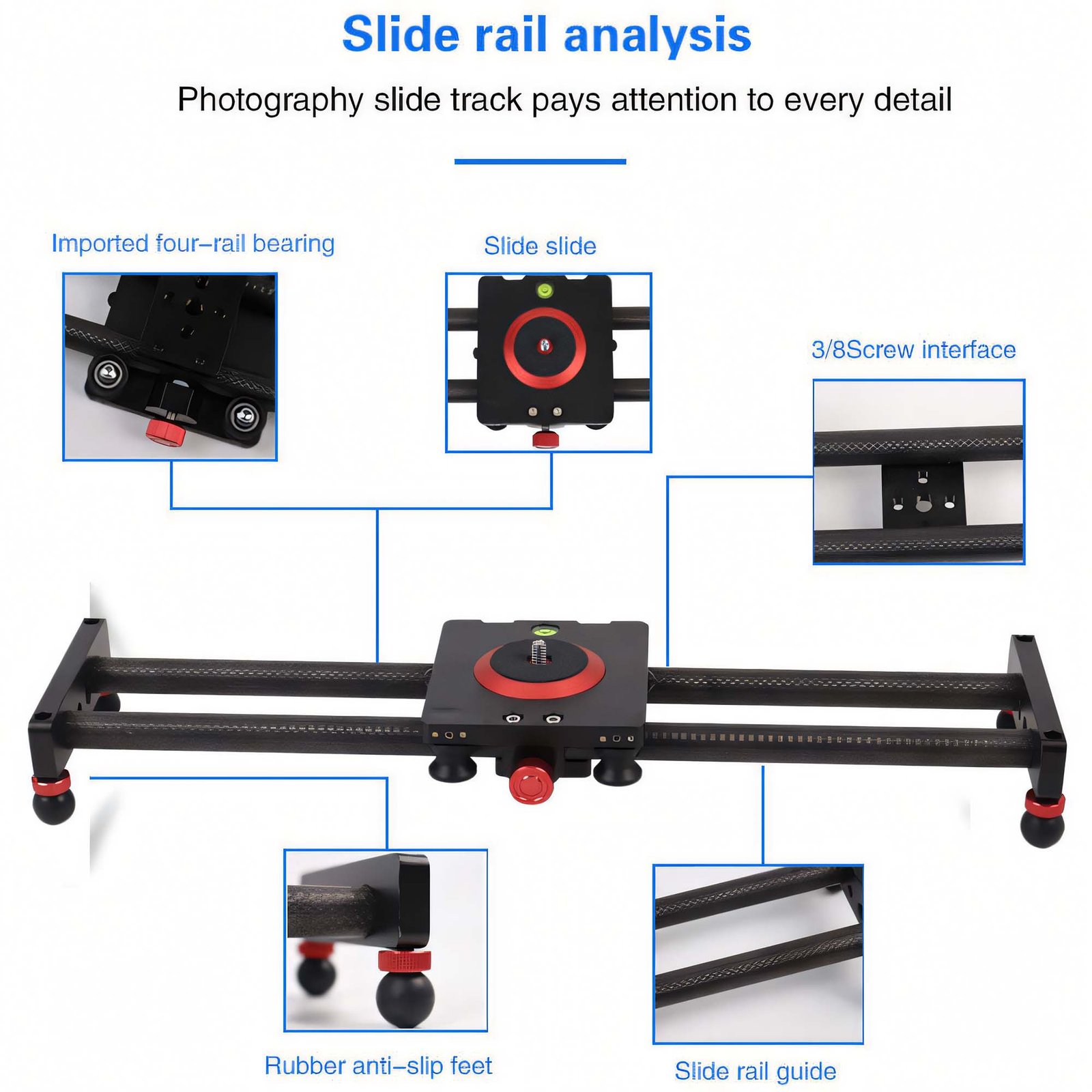 BLACKPIXEL 50 cm Aluminium Camera Slider, 1/4" & 3/8" Threads, Manual Dolly Track Rail, 5 kg Load Capacity, with Carry Bag – Compatible with DSLR, Mirrorless, Smartphones & Action Cameras