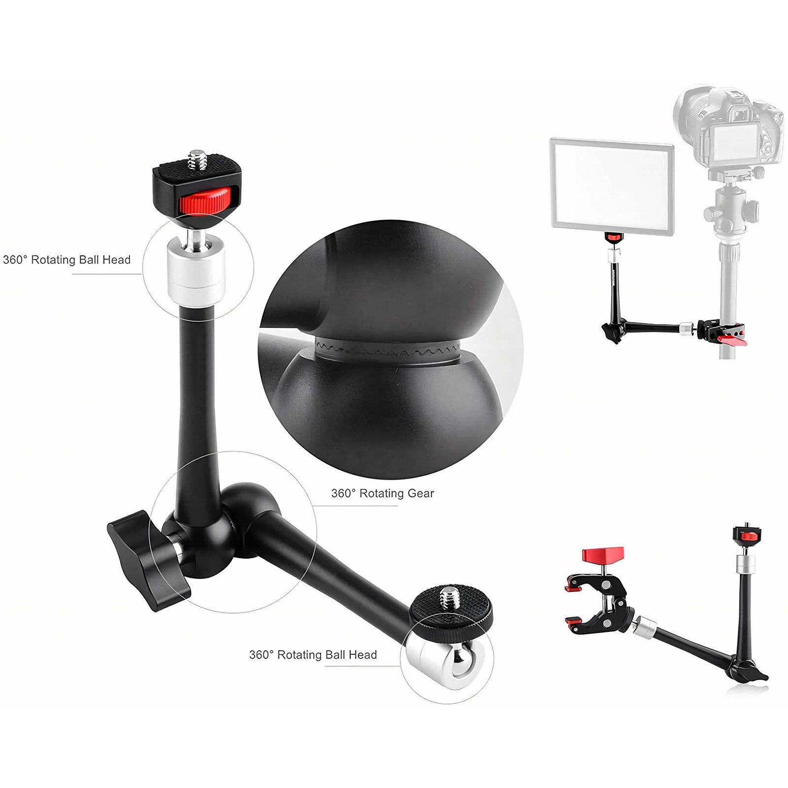 BLACKPIXEL Magic Arm, 28 cm Adjustable Friction Arm with Dual Ball Head, 360° Rotation, 5.5 lbs Load Capacity, for Cameras, Monitors, Lights