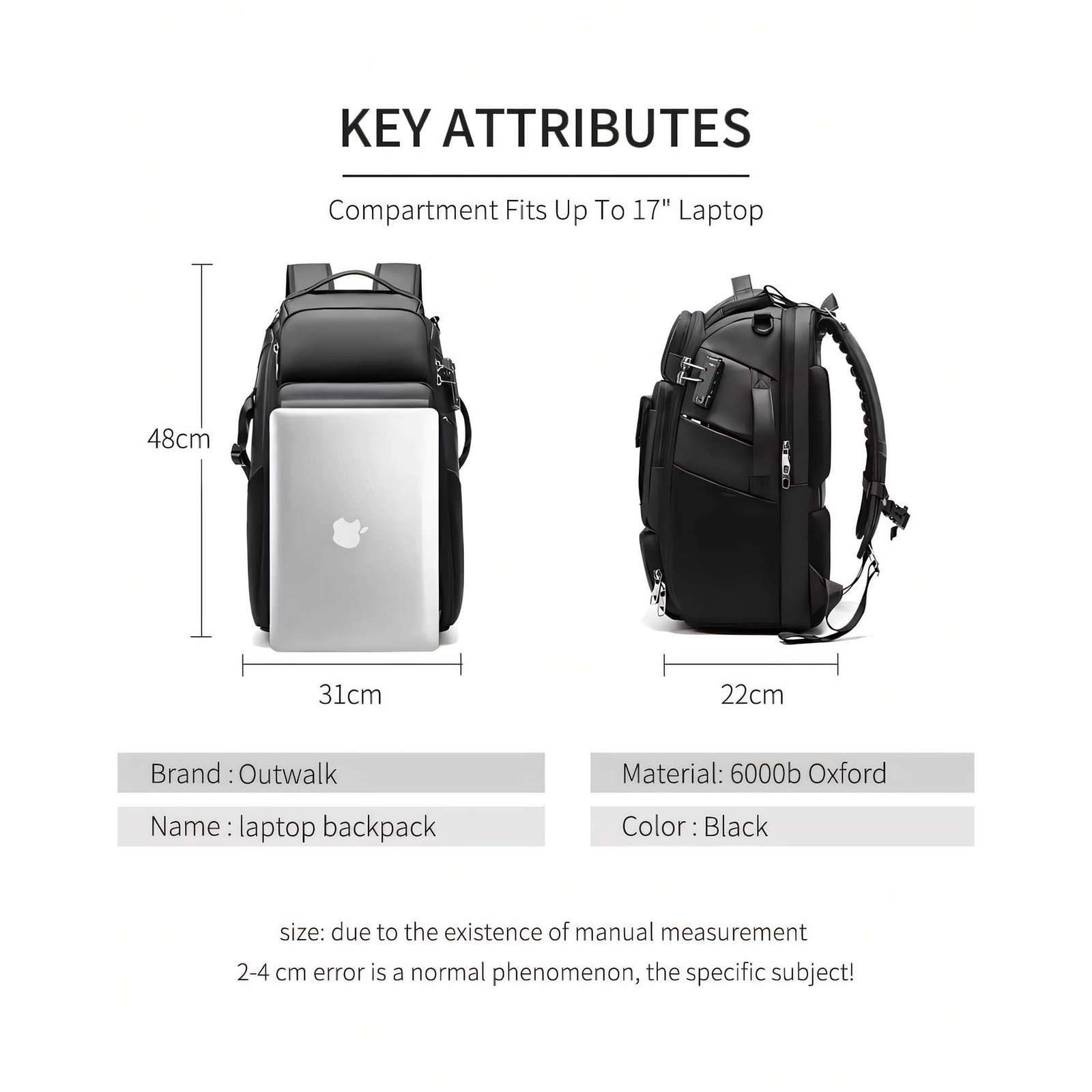 BLACKPIXEL Camera & Laptop Backpack (48x31x22 cm) - Convertible Oxford Camera Bag with Removable Cubes, Fits 17" Laptop, TSA Lock, Tripod Holder - Black