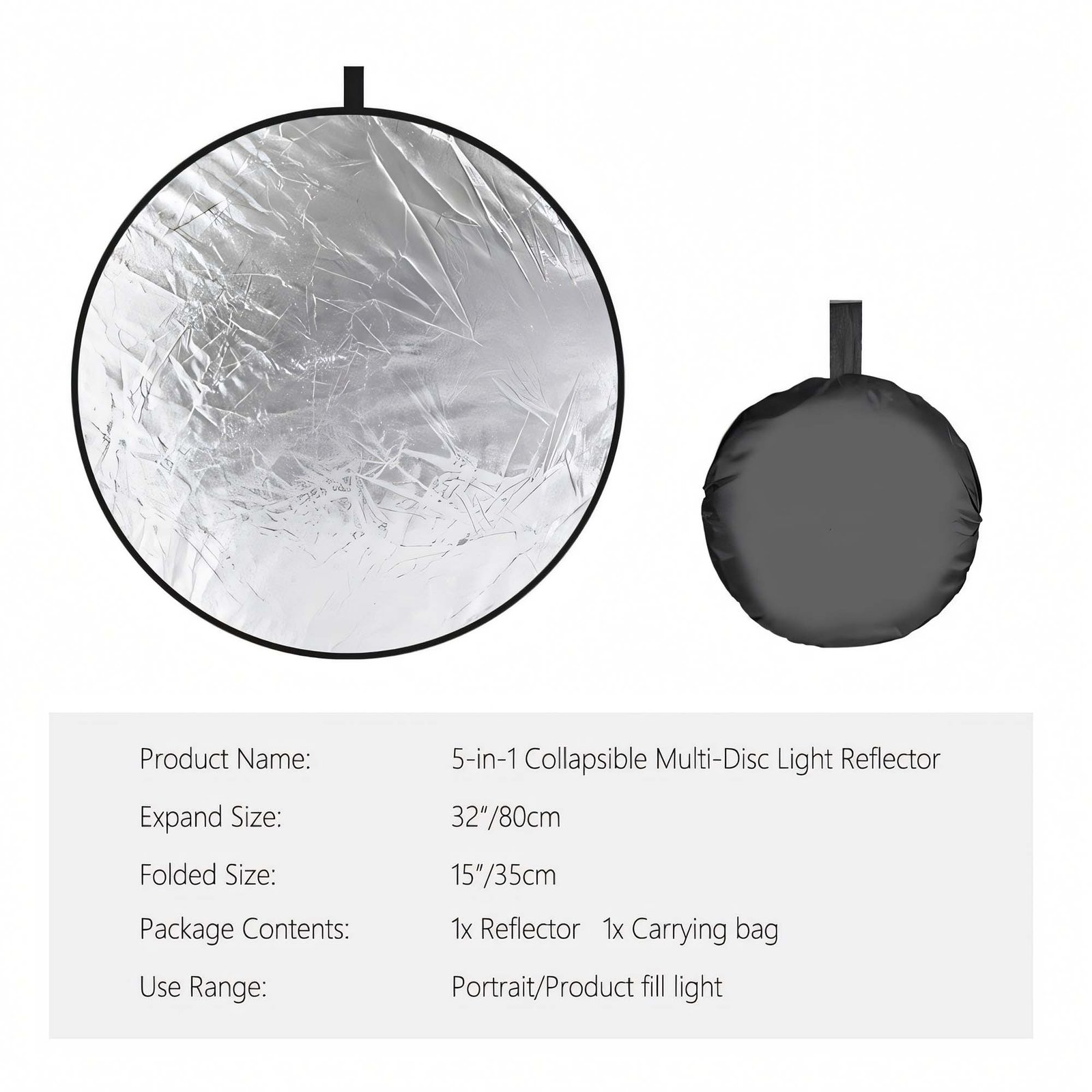 BLACKPIXEL 5-in-1 Collapsible Photography Light Reflector, 80cm/32-inch, Gold/Silver/White/Black/Diffuser Discs with Carrying Bag