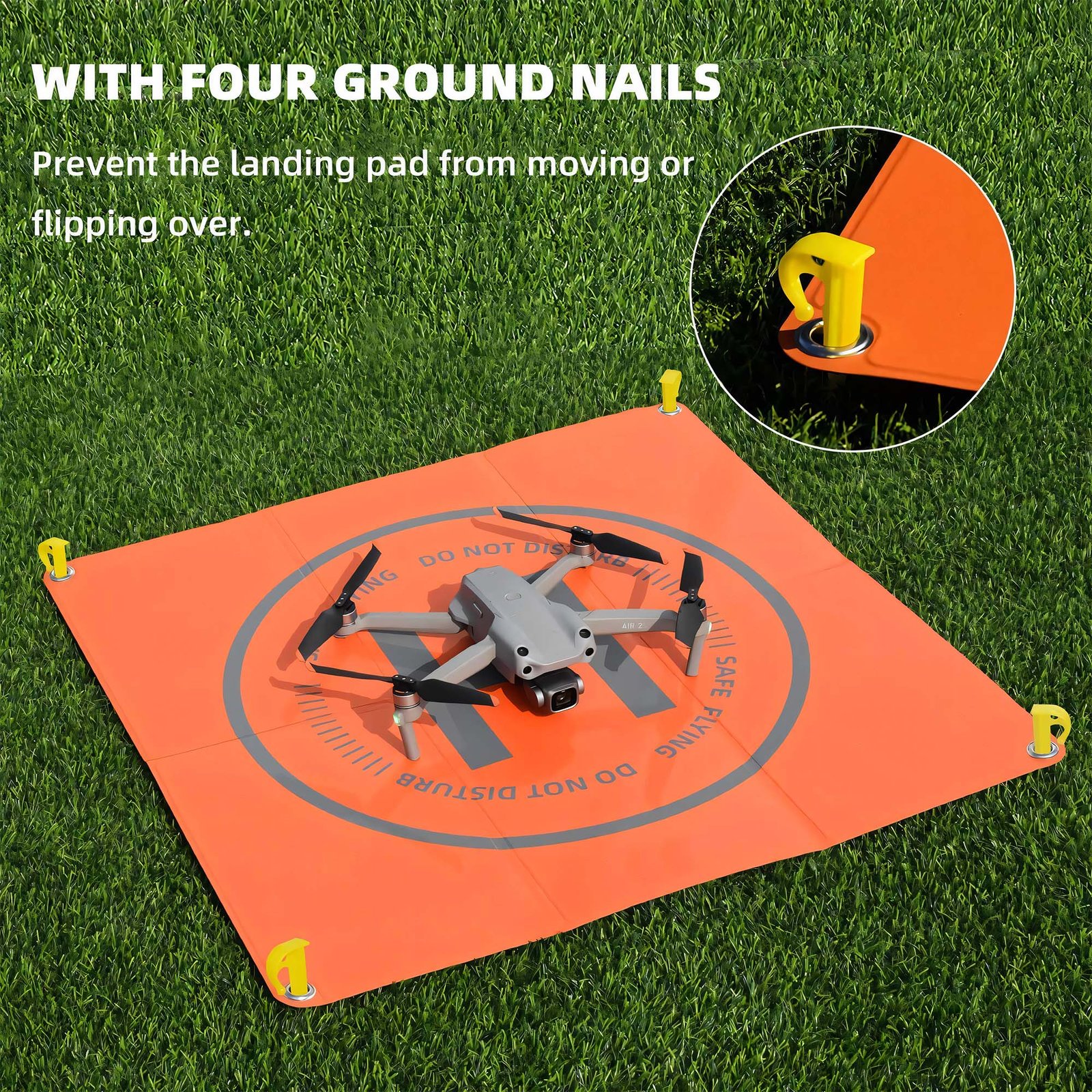 BLACKPIXEL Portable Drone Landing Pad, 50x50 cm Double-Sided, Orange/Grey, Fast-Fold Design with Stakes – Compatible with DJI Mini, Air, Phantom, FPV Racing Drones