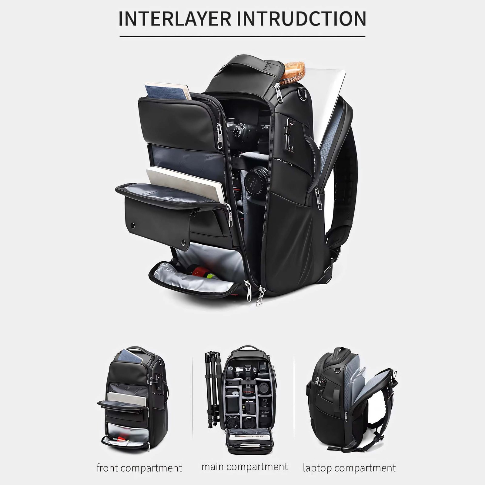 BLACKPIXEL Camera & Laptop Backpack (48x31x22 cm) - Convertible Oxford Camera Bag with Removable Cubes, Fits 17" Laptop, TSA Lock, Tripod Holder - Black