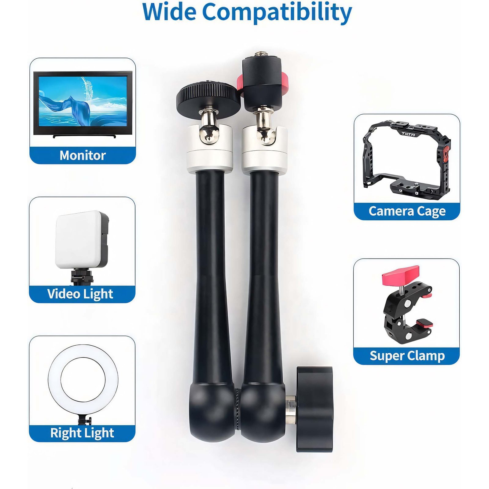 BLACKPIXEL Magic Arm, 28 cm Adjustable Friction Arm with Dual Ball Head, 360° Rotation, 5.5 lbs Load Capacity, for Cameras, Monitors, Lights