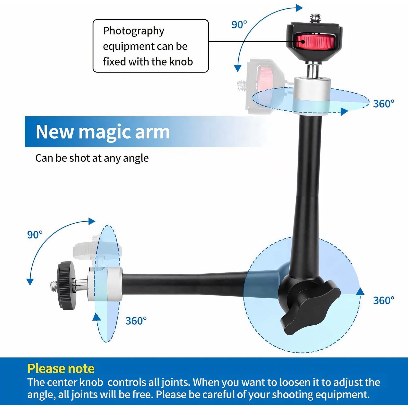 BLACKPIXEL Magic Arm, 28 cm Adjustable Friction Arm with Dual Ball Head, 360° Rotation, 5.5 lbs Load Capacity, for Cameras, Monitors, Lights