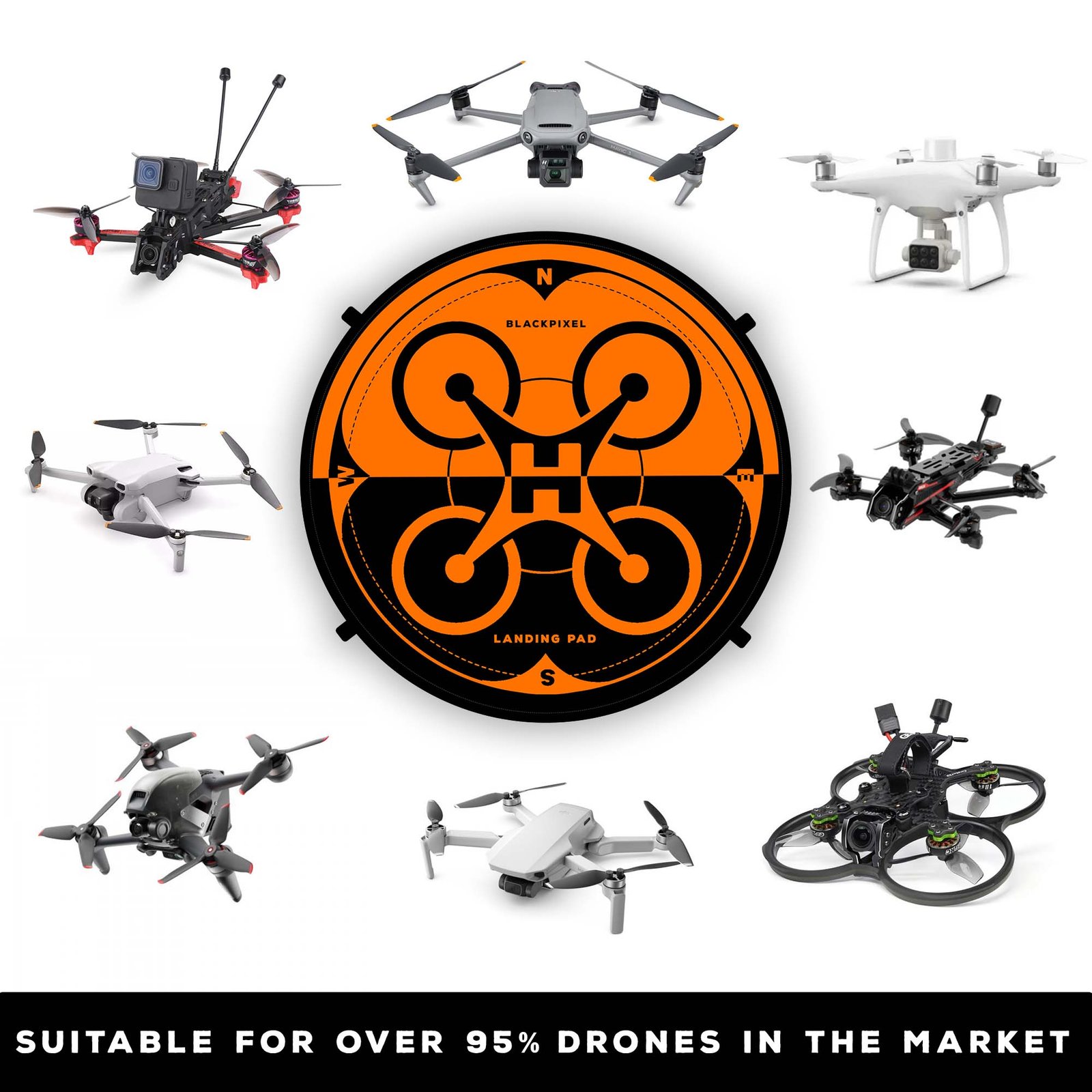 95-drone.jpg BLACKPIXEL Drone Landing Pad, Portable Foldable Helipad with Carrying Case, Orange and Black