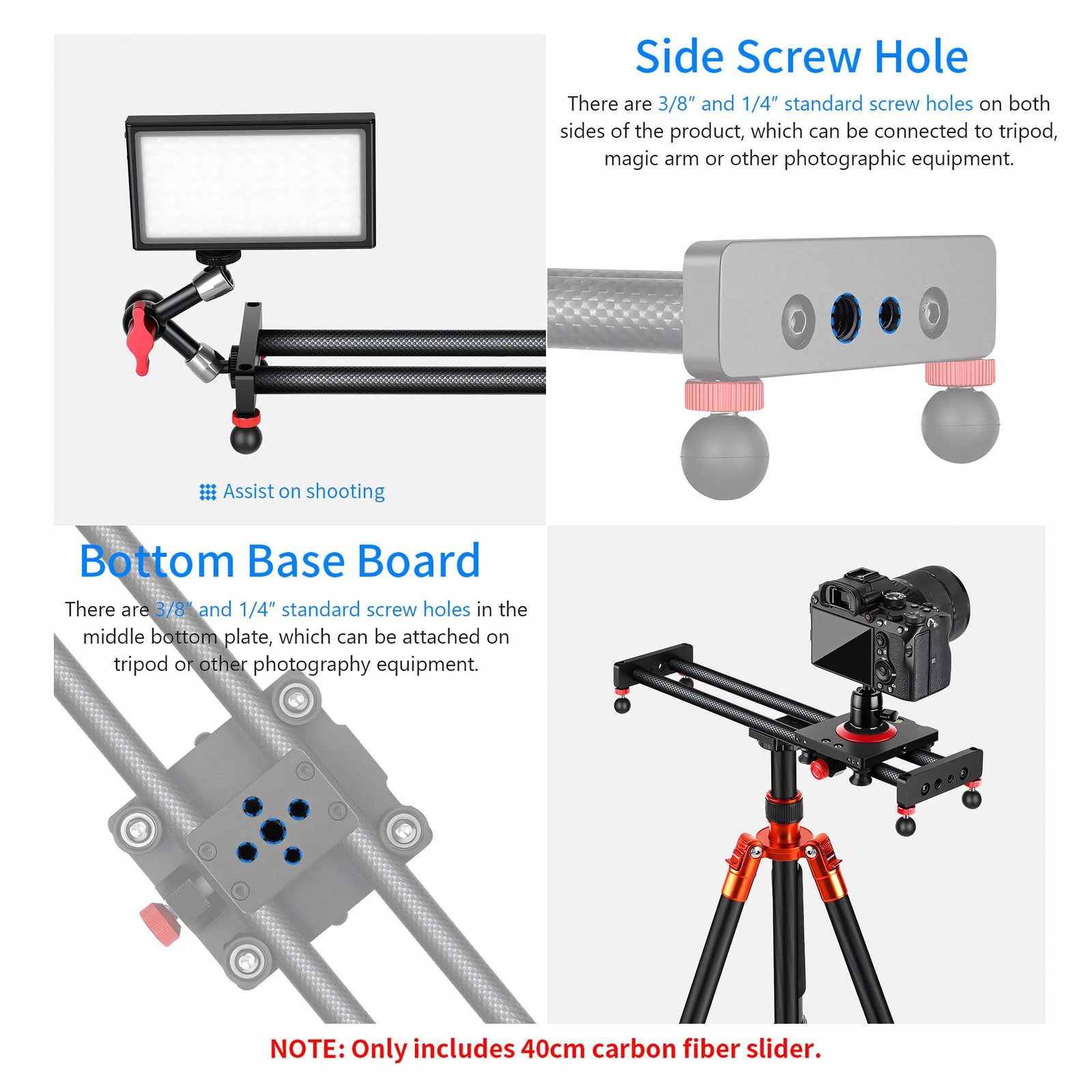 BLACKPIXEL 50 cm Aluminium Camera Slider, 1/4" & 3/8" Threads, Manual Dolly Track Rail, 5 kg Load Capacity, with Carry Bag – Compatible with DSLR, Mirrorless, Smartphones & Action Cameras