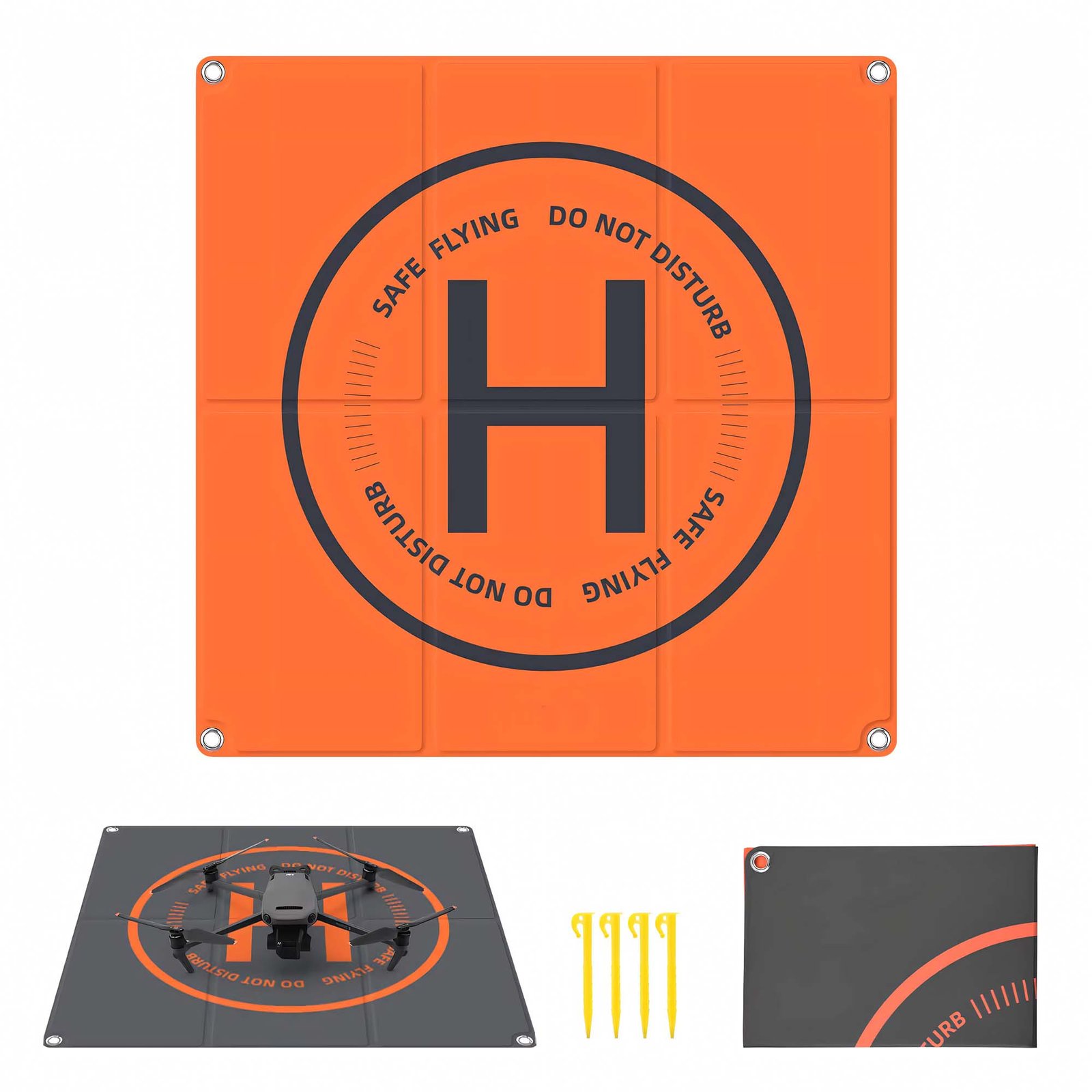 BLACKPIXEL Portable Drone Landing Pad, 50x50 cm Double-Sided, Orange/Grey, Fast-Fold Design with Stakes – Compatible with DJI Mini, Air, Phantom, FPV Racing Drones