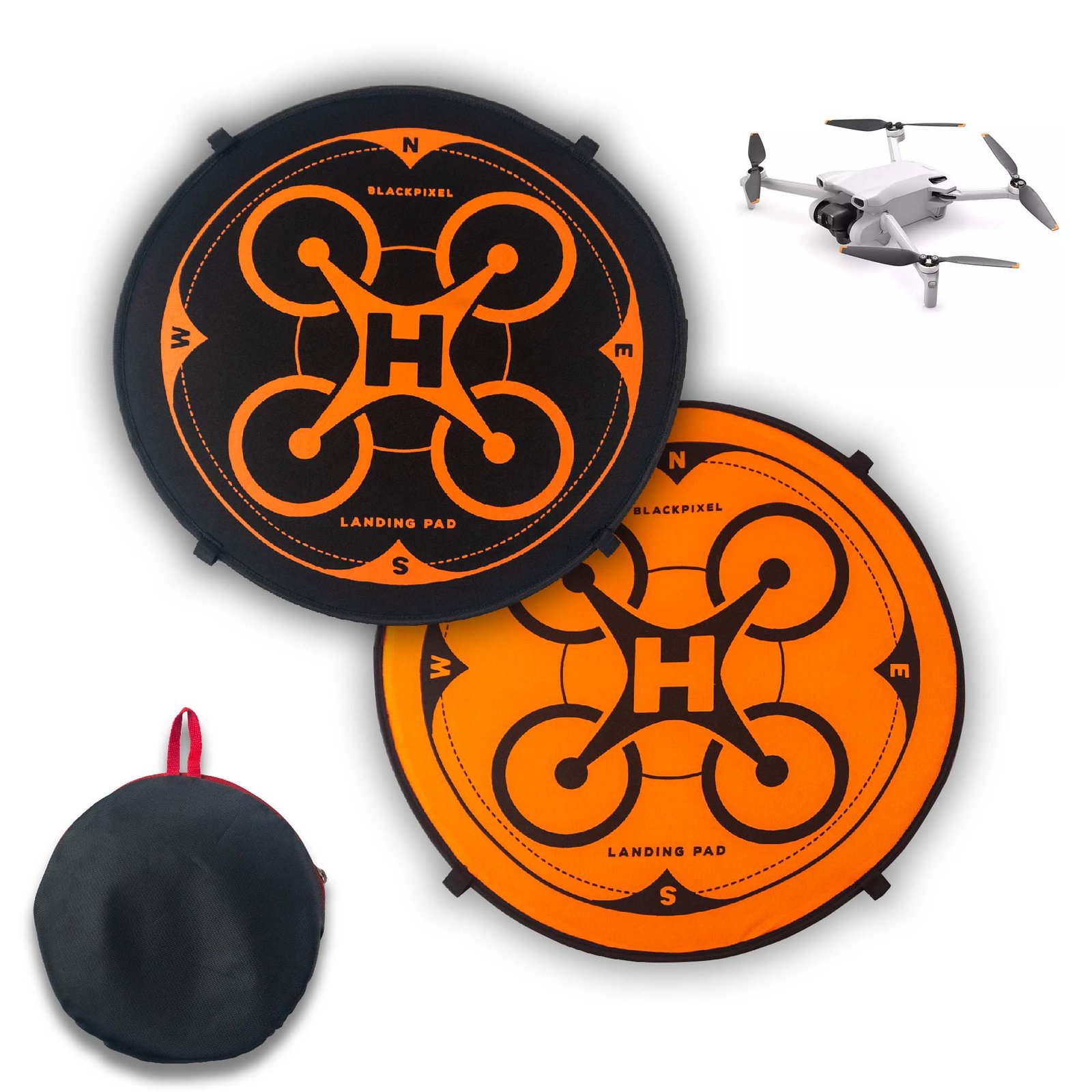 all-in-one-2-sidebag-2.jpg BLACKPIXEL Drone Landing Pad, Portable Foldable Helipad with Carrying Case, Orange and Black