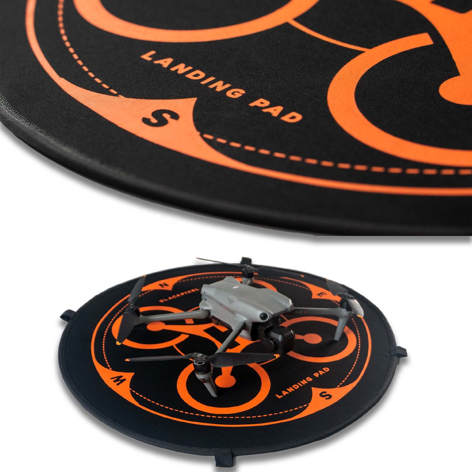 b-side-pad.jpg BLACKPIXEL Drone Landing Pad, Portable Foldable Helipad with Carrying Case, Orange and Black