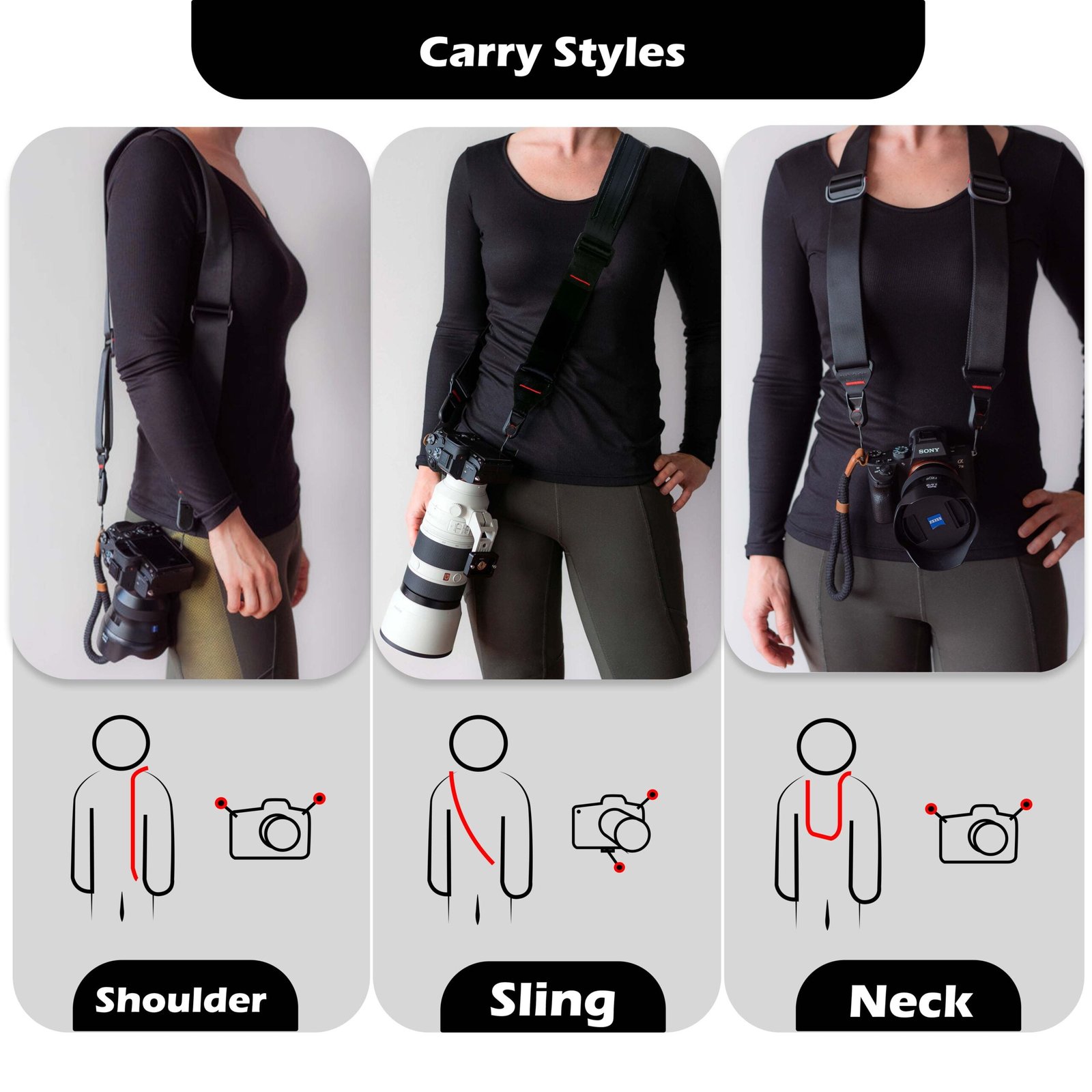 BLACKPIXEL Glide pro quick release black strap for camera,drones|3 in 1 style (sling,neck,shoulder)| Adjustable(145-99 cm)
