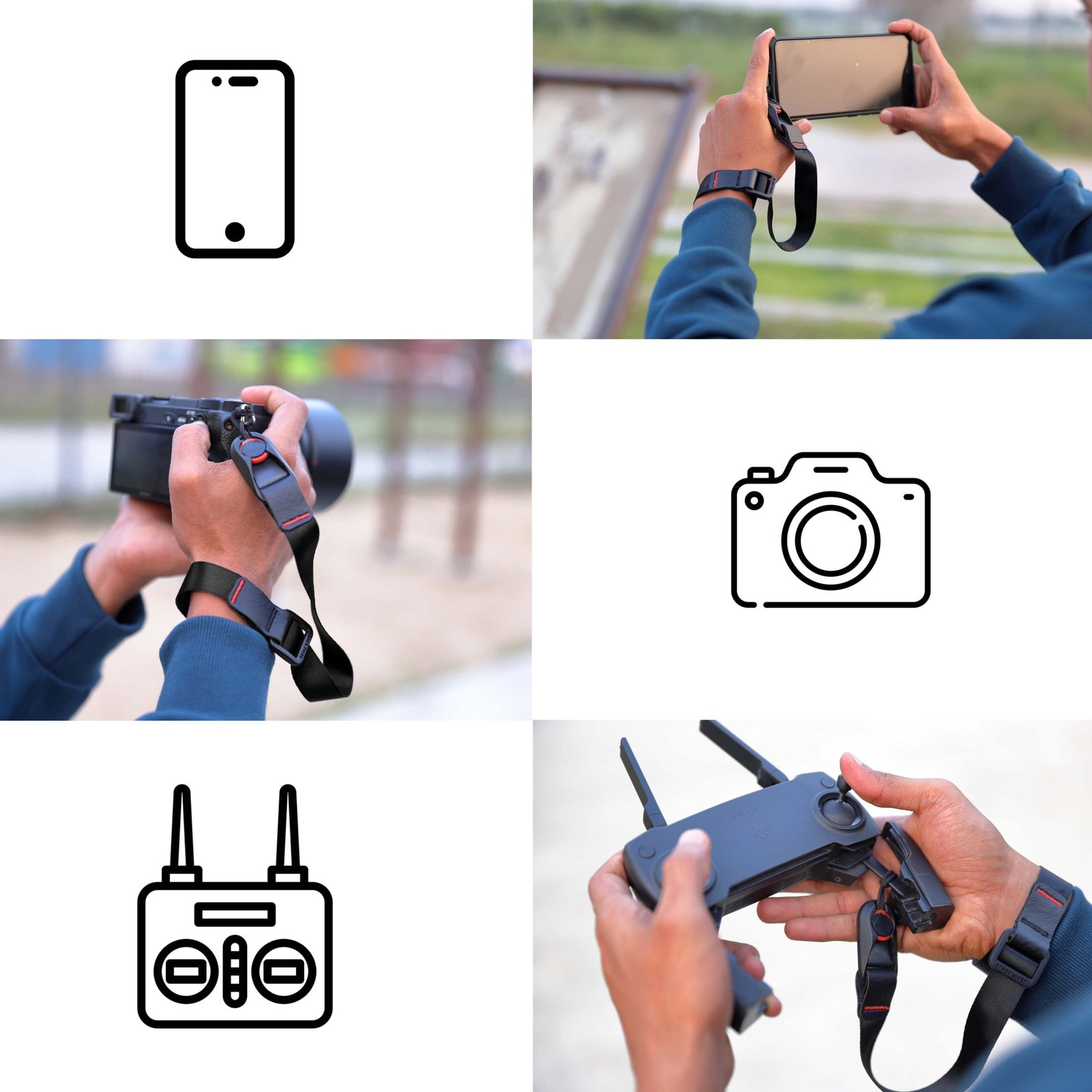 BLACKPIXEL Glide mini black strap with wristlink for cameras and drones|3in1 style (neck,sling,shoulder)|Adjustable (1450-830mm)