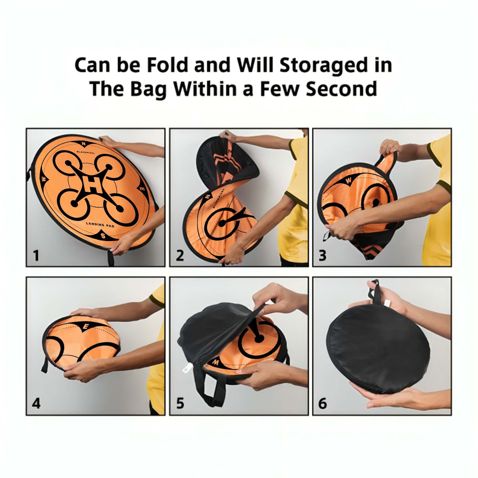 folding-step.jpg BLACKPIXEL Drone Landing Pad, Portable Foldable Helipad with Carrying Case, Orange and Black