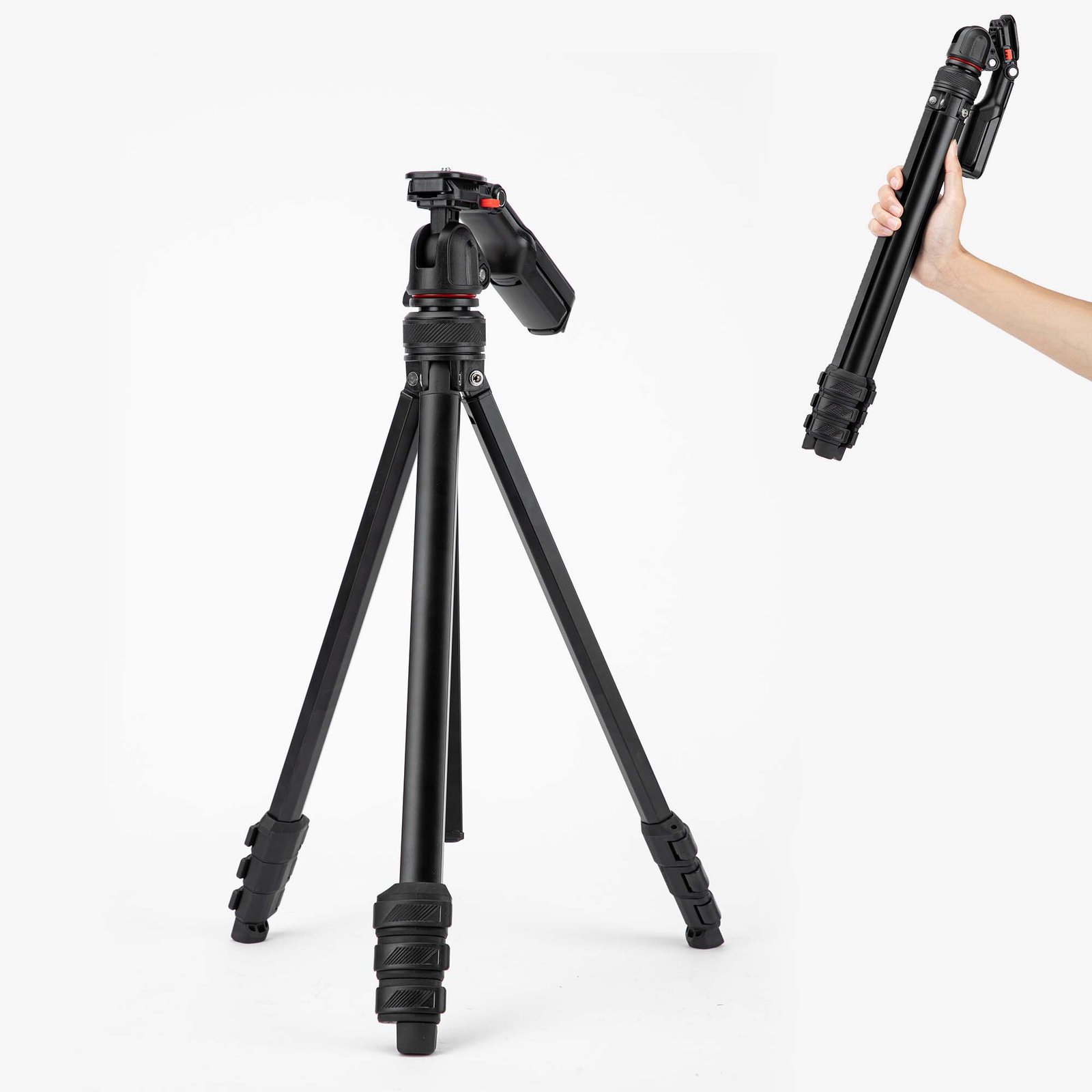 full product Goocong O4 Lightweight Camera Tripod, 44-136 cm Height, 650g Weight, Quick-Lock Legs, Dual 1/4" Mount