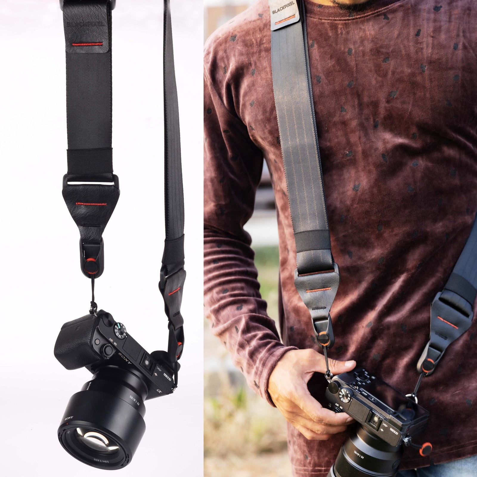 BLACKPIXEL Glide pro quick release black strap for camera,drones|3 in 1 style (sling,neck,shoulder)| Adjustable(145-99 cm)