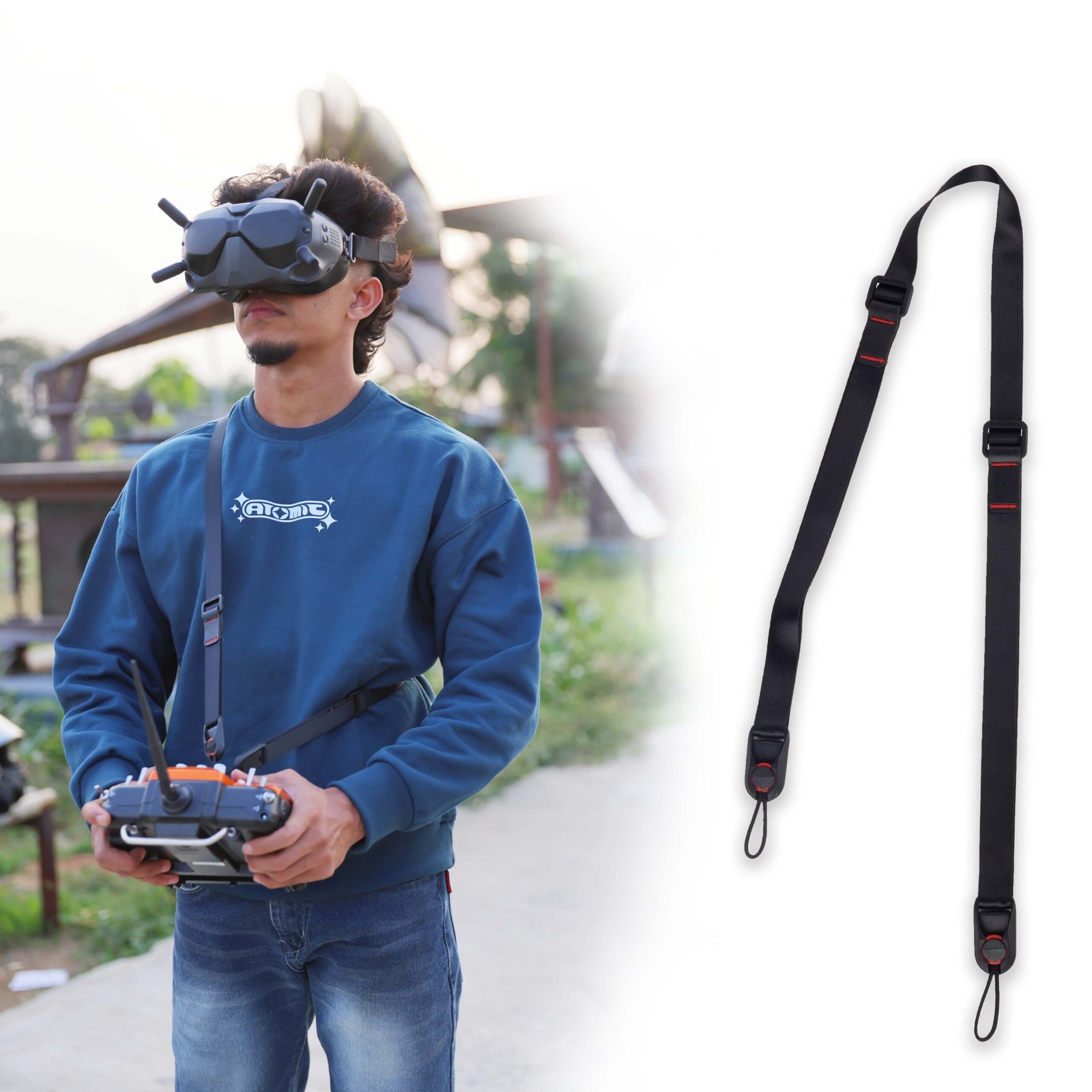 BLACKPIXEL Glide mini black strap with wristlink for cameras and drones|3in1 style (neck,sling,shoulder)|Adjustable (1450-830mm)