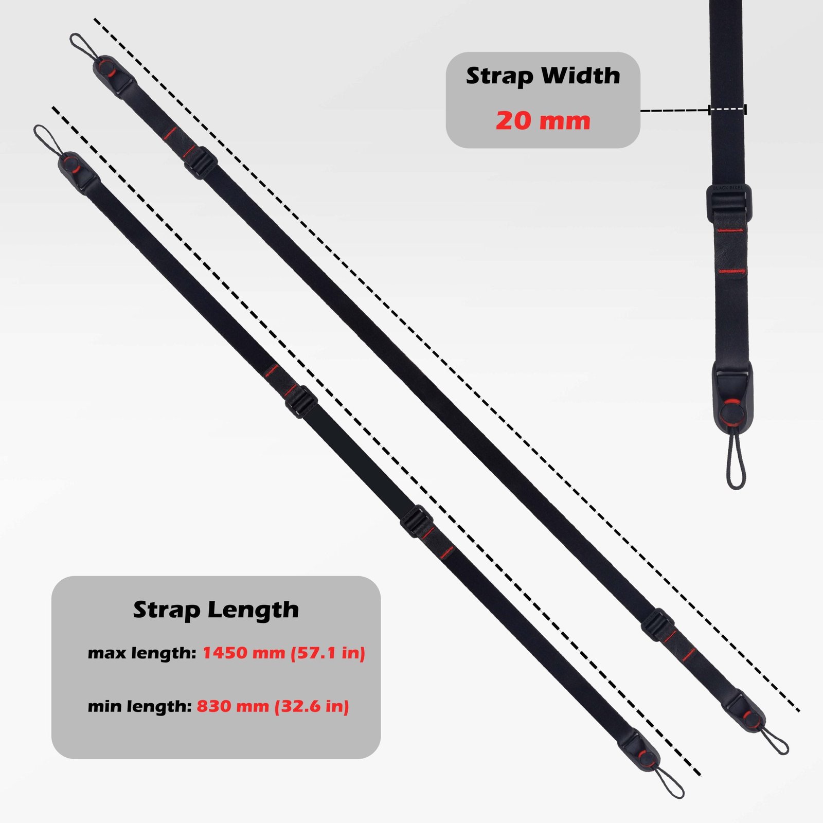 BLACKPIXEL Glide mini black strap with wristlink for cameras and drones|3in1 style (neck,sling,shoulder)|Adjustable (1450-830mm)