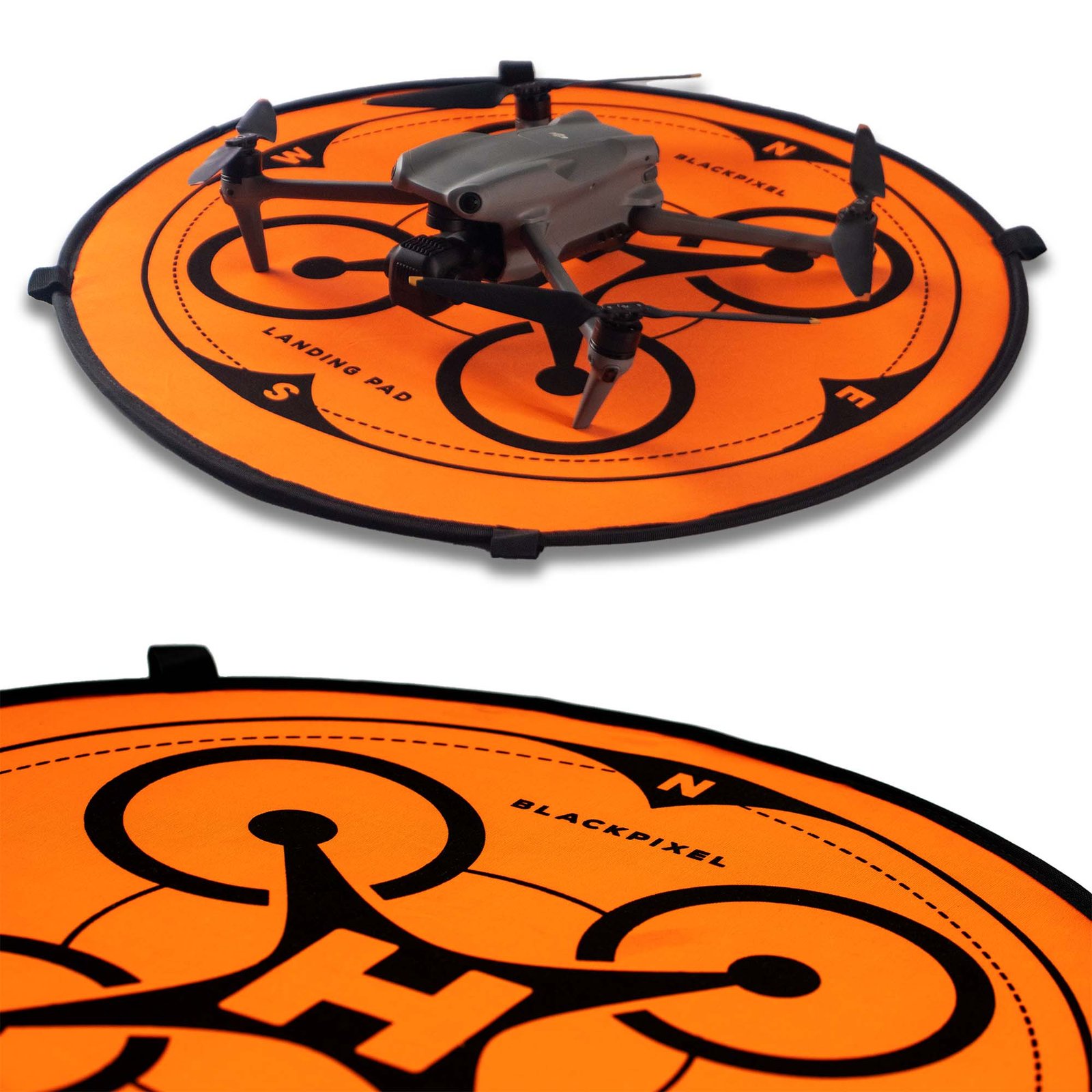 o-side-pad.jpg BLACKPIXEL Drone Landing Pad, Portable Foldable Helipad with Carrying Case, Orange and Black