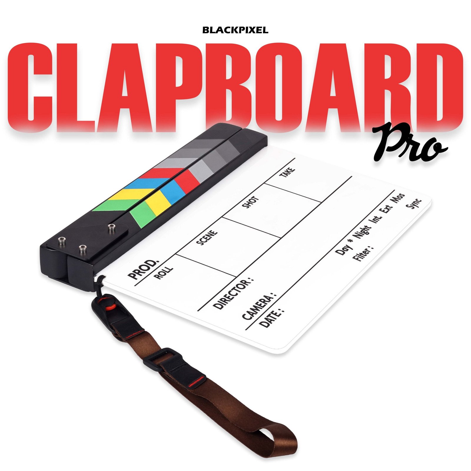 BLACKPIXEL Clapboard pro with anti slip Wristlink strap and 2 marker with eraser for Filmmakers| clapper size (30cm x 25cm) thickness (c 30mm,b 5mm)