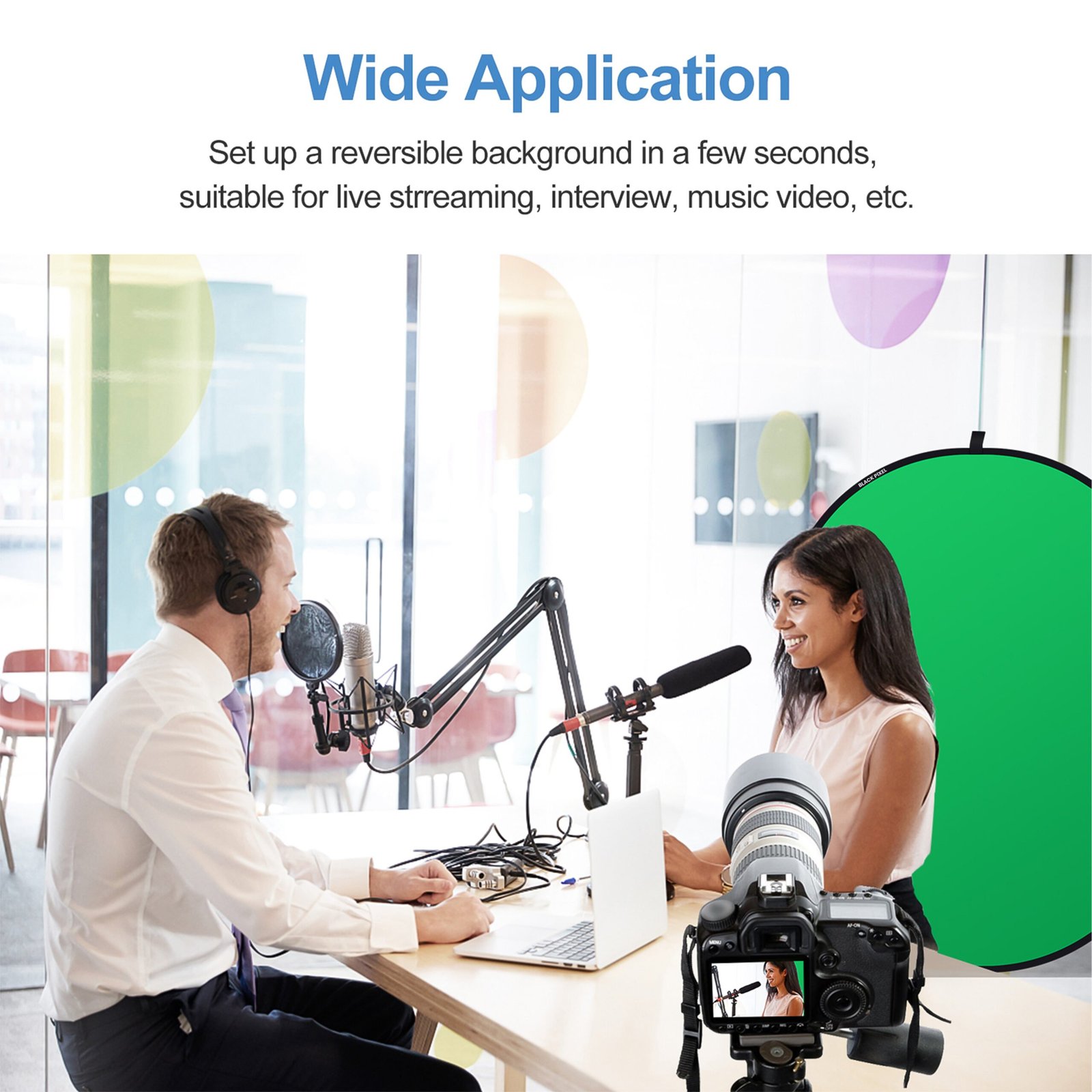 BLACKPIXEL Collapsible Portable Chroma Key Background (5 x 7" feet) , 2-in-1 Chroma Blue/Chroma Green for youtube, Filmmaking,Visual Effects,Ad film,Photography,Online meeting