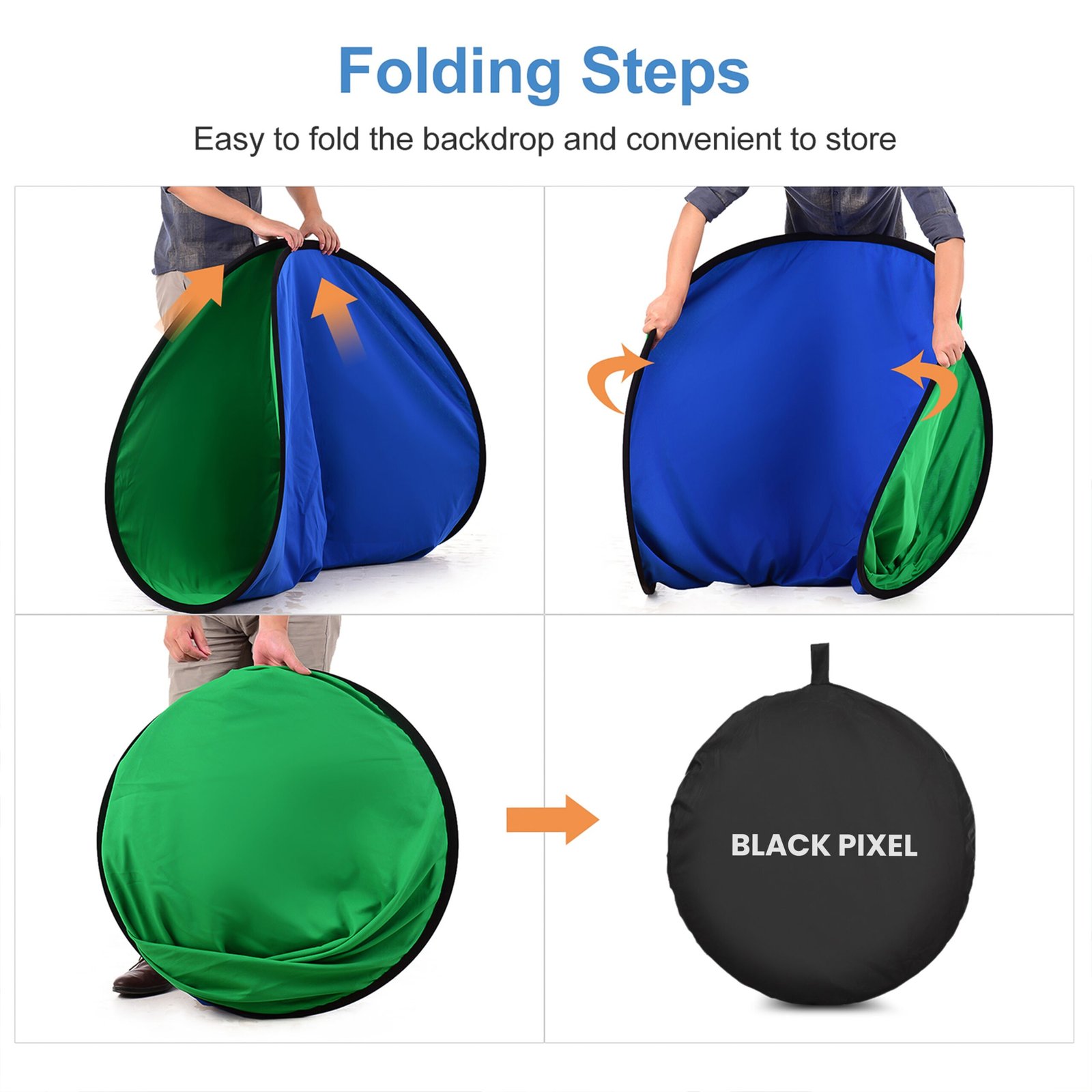 BLACKPIXEL Collapsible Portable Chroma Key Background (5 x 7" feet) , 2-in-1 Chroma Blue/Chroma Green for youtube, Filmmaking,Visual Effects,Ad film,Photography,Online meeting