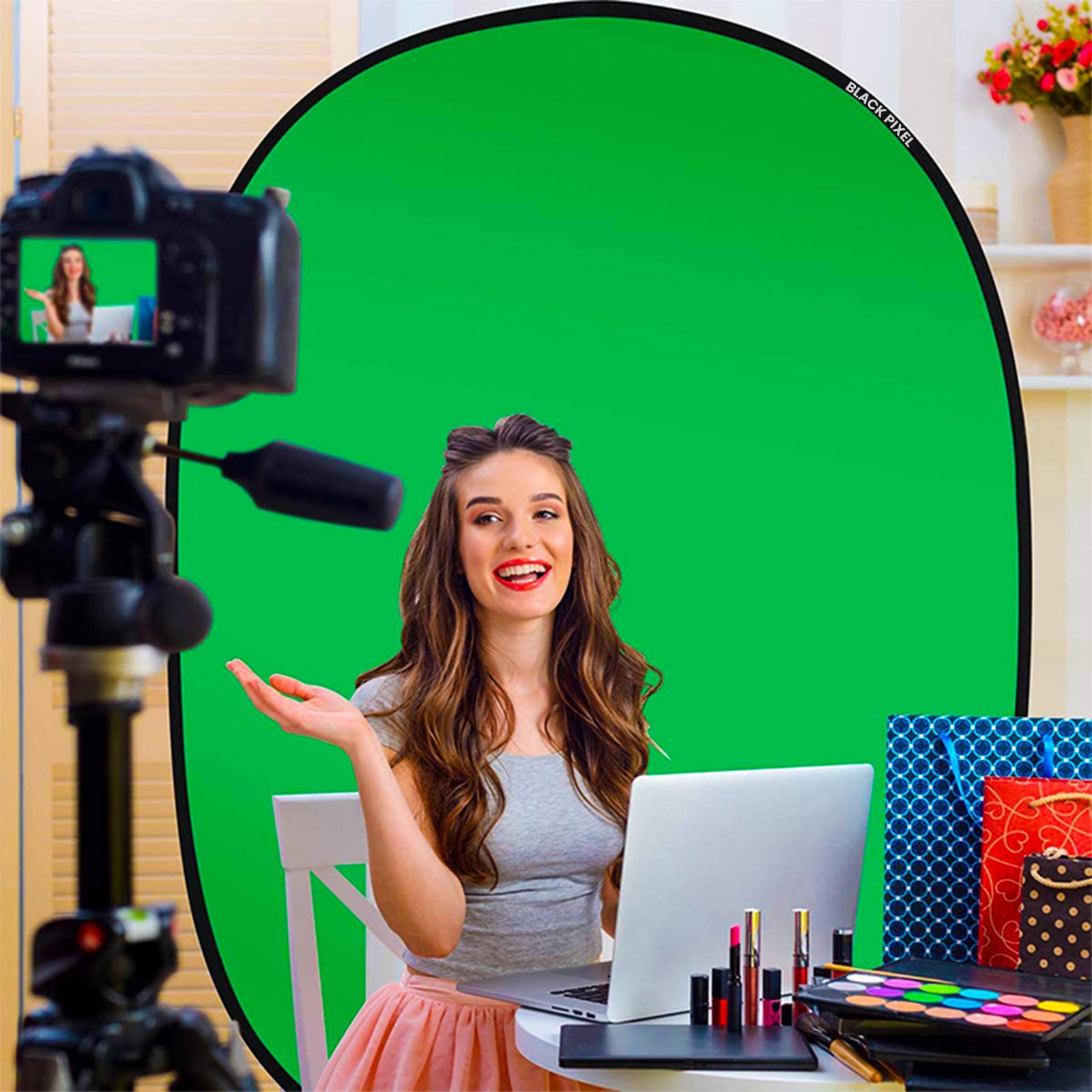BLACKPIXEL Collapsible Portable Chroma Key Background (5 x 7" feet) , 2-in-1 Chroma Blue/Chroma Green for youtube, Filmmaking,Visual Effects,Ad film,Photography,Online meeting
