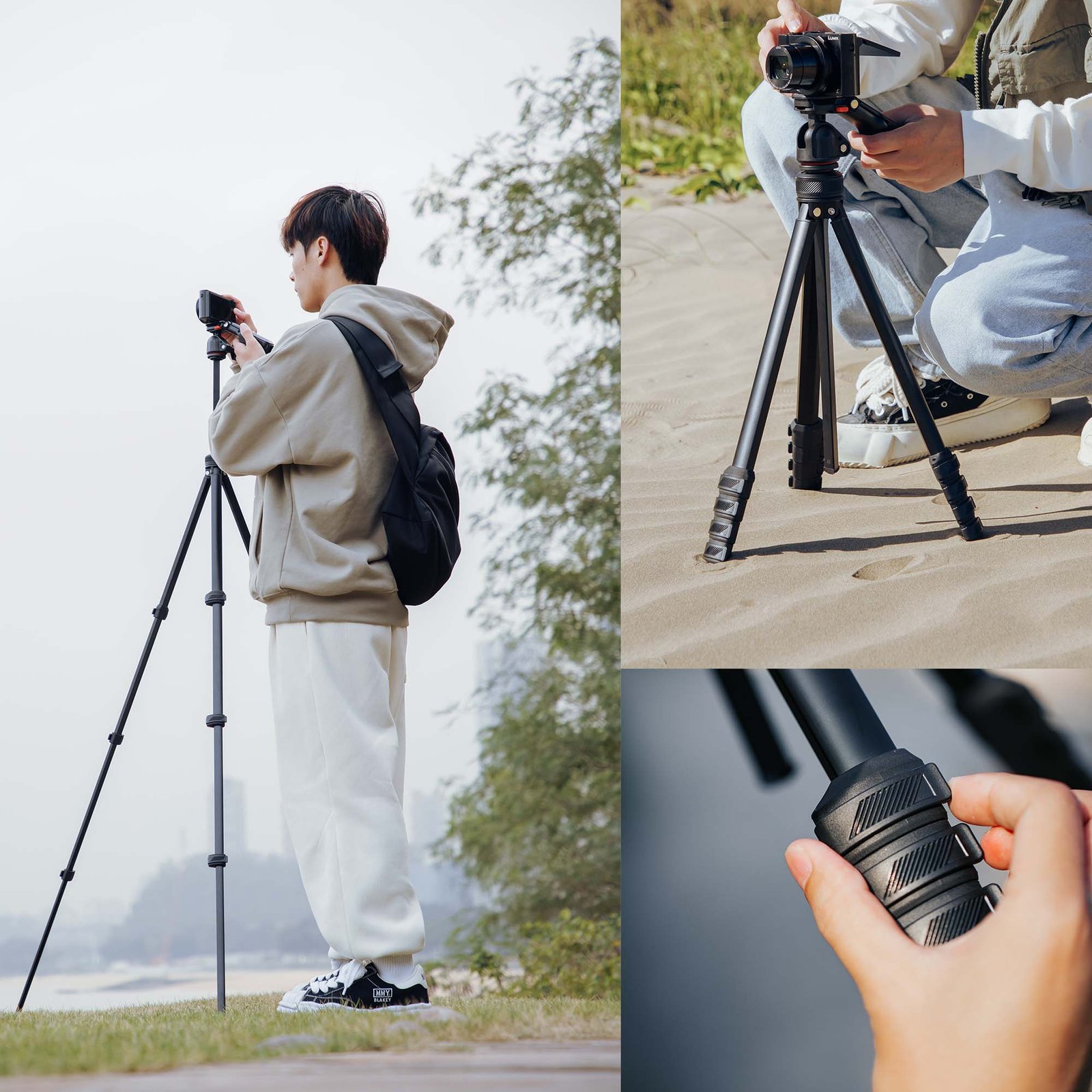 se t Goocong O4 Lightweight Camera Tripod, 44-136 cm Height, 650g Weight, Quick-Lock Legs, Dual 1/4" Mount