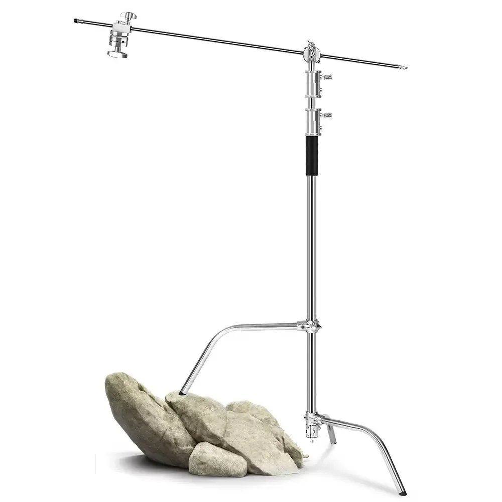 3.3M Heavy-Duty Stainless Steel Magic Leg C Stand & Light Stand with Crossbar Grip - Flexible Photography Tripod for Video Camera