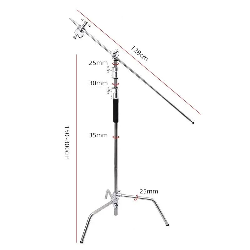 3.3M Heavy-Duty Stainless Steel Magic Leg C Stand & Light Stand with Crossbar Grip - Flexible Photography Tripod for Video Camera