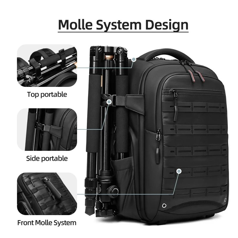 Camera Bag - 16 Inch Laptop Backpack with Detachable Partition, MOLLE System, Breathable Design for Photographers