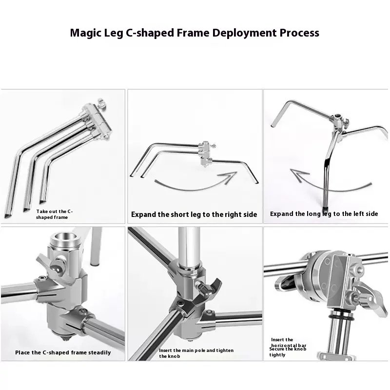 3.3M Heavy-Duty Stainless Steel Magic Leg C Stand & Light Stand with Crossbar Grip - Flexible Photography Tripod for Video Camera